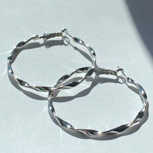 New~ Anthropologie Twisted Silver Hoop Large Earrings